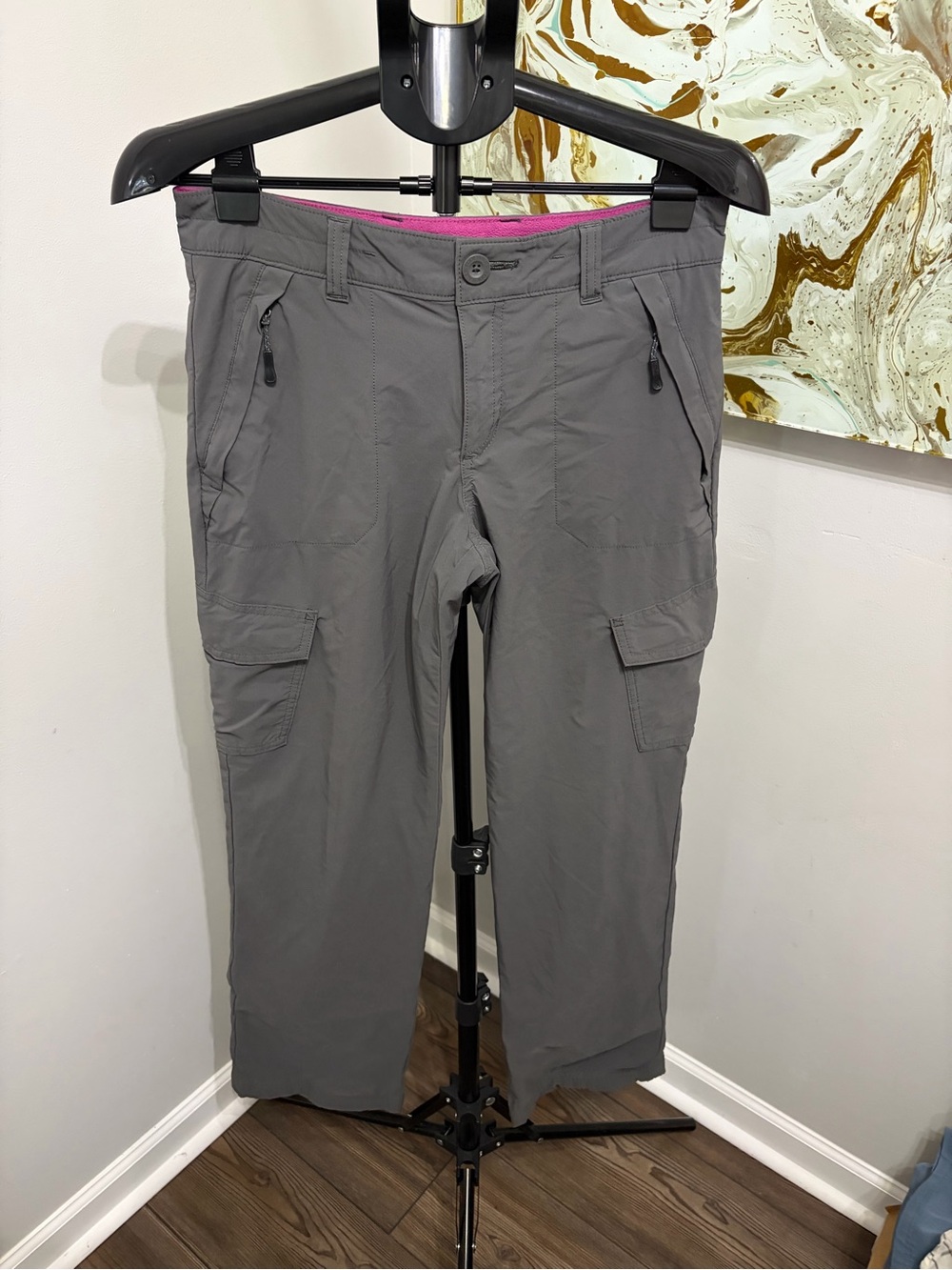 Eddie Bauer Gray Fleece Lined Cargo Hiking Pants Travex Flexion Pink Women’s 6